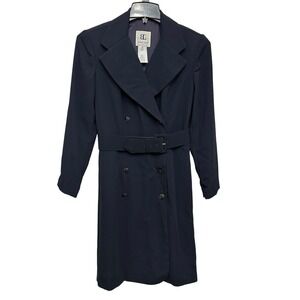 VTG Bahari Group Blue Double Breasted Trench Coat Midi Dress Business Sz 10
